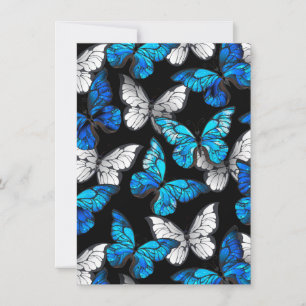 Dark Seamless Pattern with Blue Butterflies Morpho Save The Date