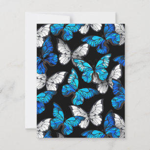 Dark Seamless Pattern with Blue Butterflies Morpho Save The Date