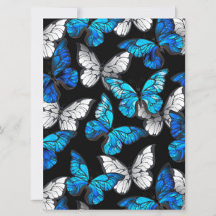 Dark Seamless Pattern with Blue Butterflies Morpho Save The Date