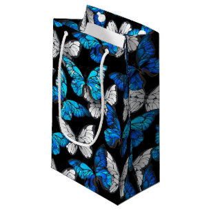 Dark Seamless Pattern with Blue Butterflies Morpho Small Gift Bag