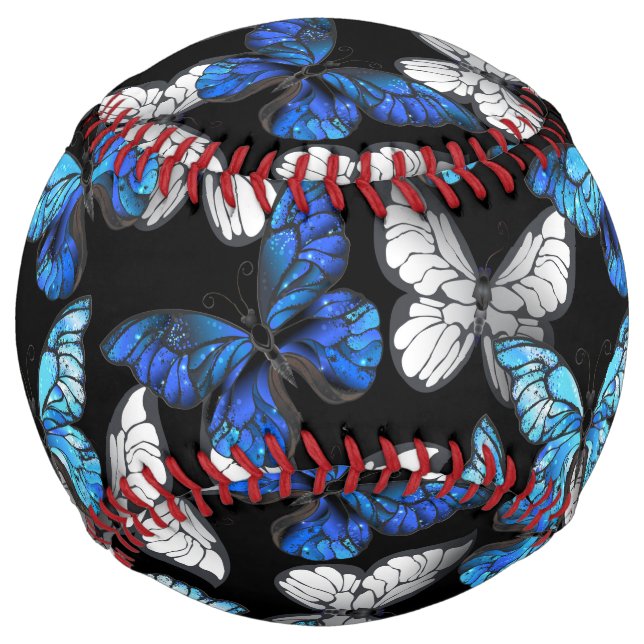 Dark Seamless Pattern with Blue Butterflies Morpho Softball (Front)