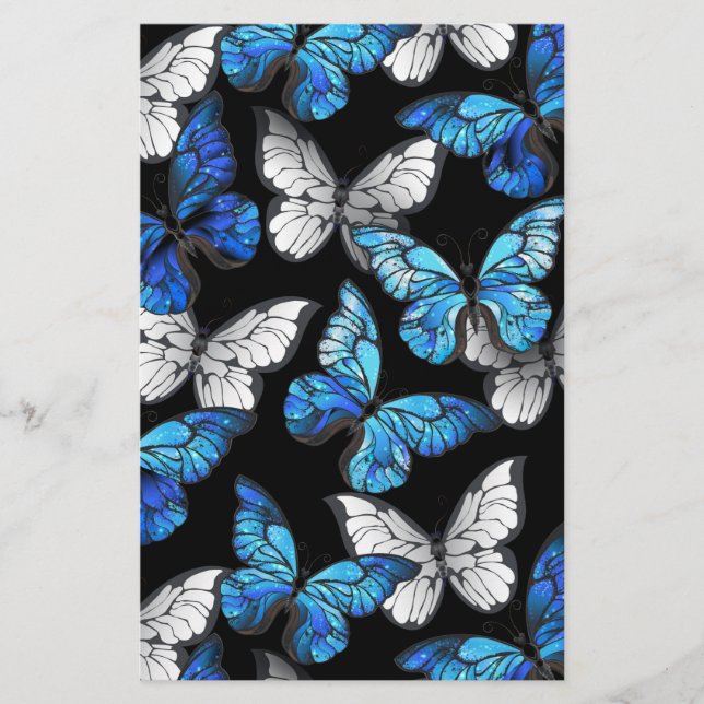 Dark Seamless Pattern with Blue Butterflies Morpho Stationery (Front)