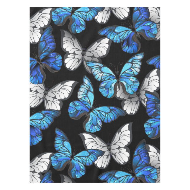 Dark Seamless Pattern with Blue Butterflies Morpho Tablecloth (Front)
