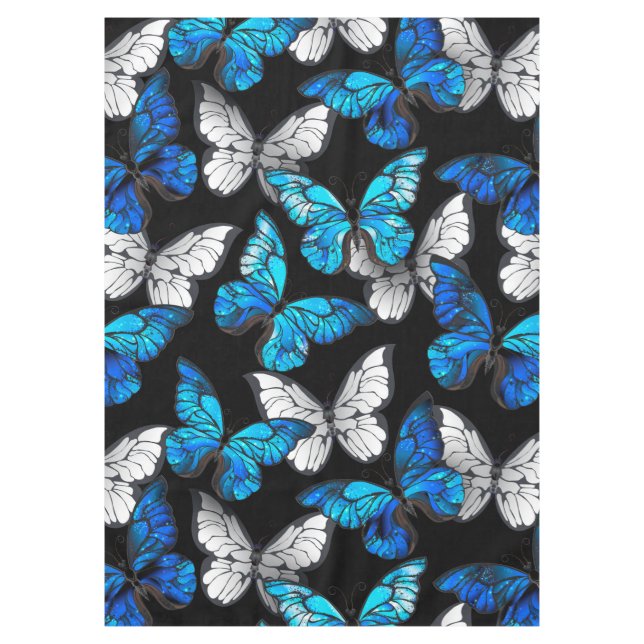 Dark Seamless Pattern with Blue Butterflies Morpho Tablecloth (Front)