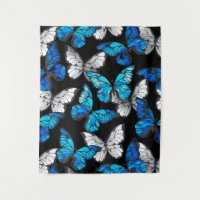 Dark Seamless Pattern with Blue Butterflies Morpho