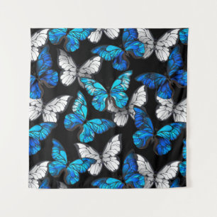 Dark Seamless Pattern with Blue Butterflies Morpho Tapestry