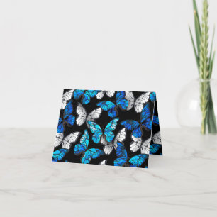 Dark Seamless Pattern with Blue Butterflies Morpho Thank You Card