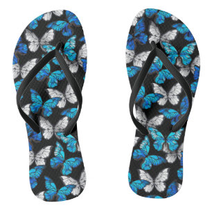 Dark Seamless Pattern with Blue Butterflies Morpho Thongs