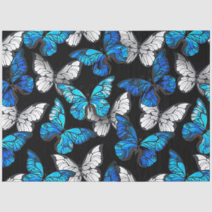 Dark Seamless Pattern with Blue Butterflies Morpho Tissue Paper