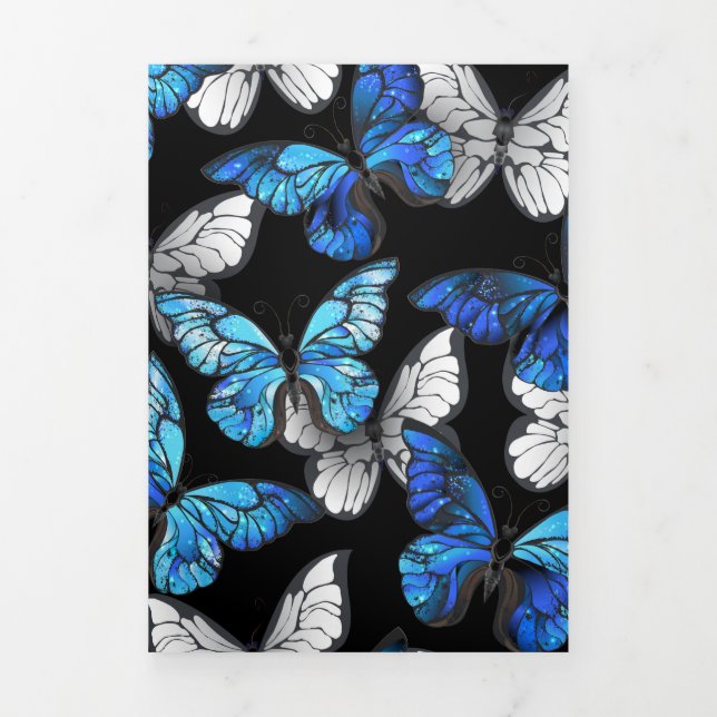 Dark Seamless Pattern with Blue Butterflies Morpho Tri-Fold Card (Cover)