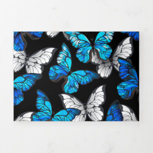 Dark Seamless Pattern with Blue Butterflies Morpho Tri-Fold Programme
