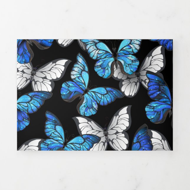 Dark Seamless Pattern with Blue Butterflies Morpho Tri-Fold Programme (Cover)