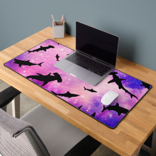 Dark shadow fish shark on gradient galaxy Space Desk Mat