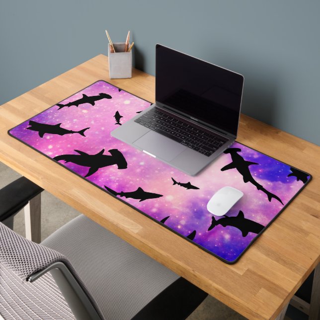 Dark shadow fish shark on gradient galaxy Space Desk Mat (Office 2)