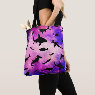 Dark shadow fish shark on gradient galaxy Space Tote Bag