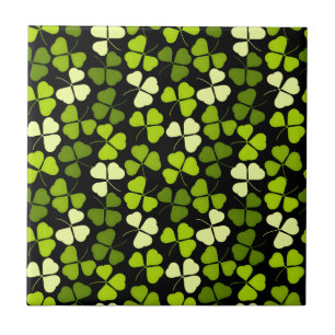 Dark Shamrock Pattern Green & Black Ceramic Tile