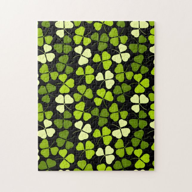 Dark Shamrock Pattern Green & Black Jigsaw Puzzle (Vertical)