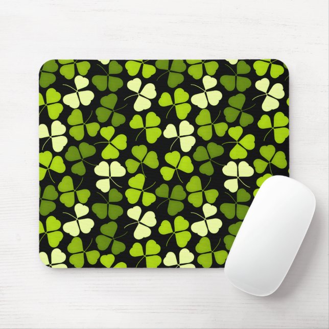 Dark Shamrock Pattern Green & Black Mouse Pad (With Mouse)