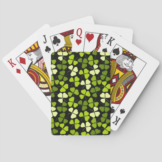 Dark Shamrock Pattern Green & Black Playing Cards (Back)