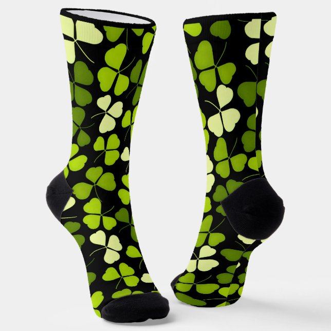 Dark Shamrock Pattern Green & Black Socks (Angled)