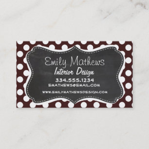 Dark Sienna Polka Dots; Retro Chalkboard Business Card