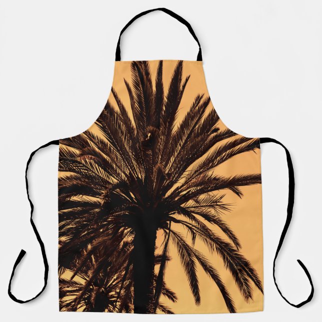Dark silhouettes of date palms against bright colo apron (Front)