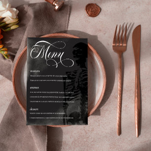 Dark Skeleton Beautiful Script Goth Wedding Menu