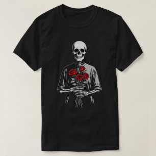 Dark Skeleton with Red Roses Bouquet Gothic Aesthe T-Shirt