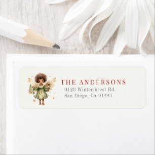 Dark Skin Angel Christmas Holiday Return Address Label