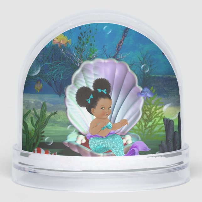 Dark Skin Baby Mermaid Snowglobe (Front)