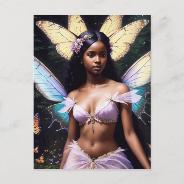 Dark Skin Fairy Black Girl Fantasy Art Fairycore Postcard (Front)