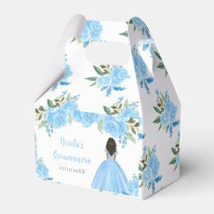 Dark Skin Princess Blue Floral Quinceanera Favour Box