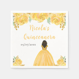 Dark Skin Princess Gold Floral Quinceanera Napkin