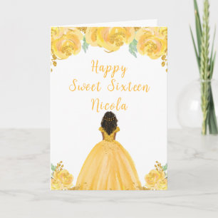 Dark Skin Princess Gold Sweet Sixteen Card