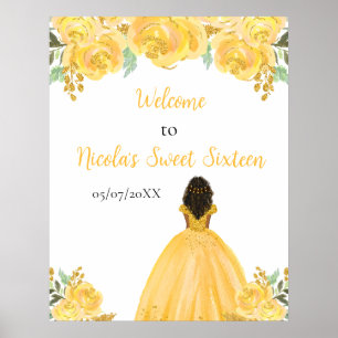 Dark Skin Princess Gold Sweet Sixteen Welcome Poster