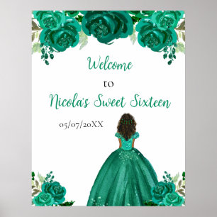 Dark Skin Princess Green Sweet Sixteen Welcome Poster