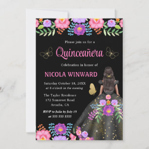 Dark Skin Princess Mexican Dress Quinceanera Invitation