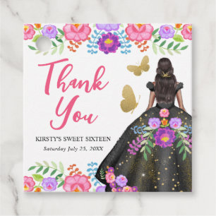 Dark Skin Princess Mexican Floral Dress Sweet 16 Favour Tags