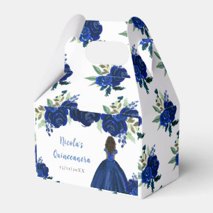 Dark Skin Princess Navy Floral Quinceanera Favour Box