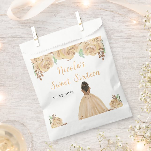 Dark Skin Princess Peach Floral Sweet Sixteen Favour Bag (Clipped)
