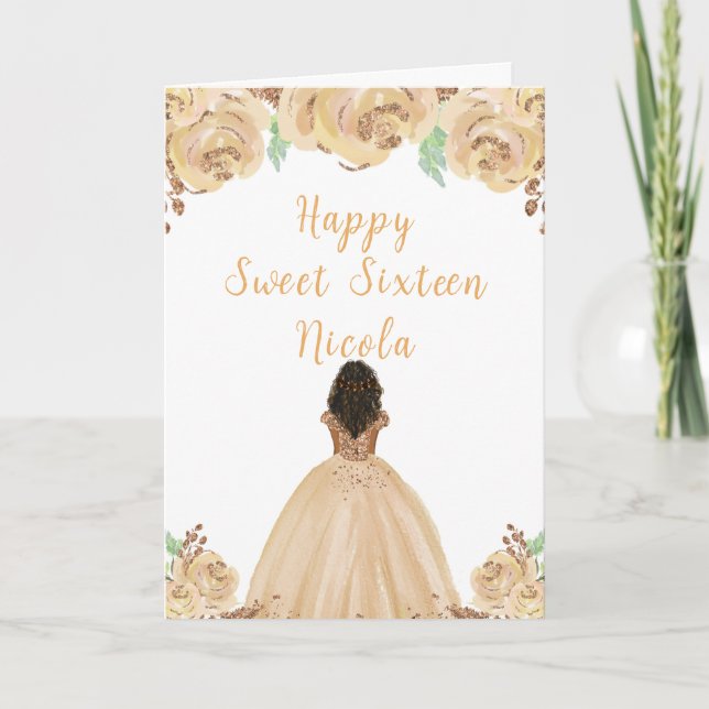 Dark Skin Princess Peach Sweet Sixteen Card (Front)