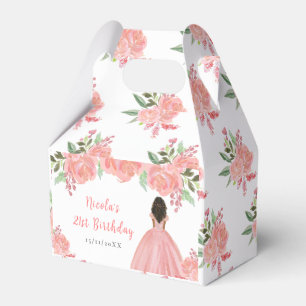 Dark Skin Princess Pink Floral Birthday Party Favour Box