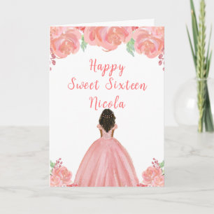 Dark Skin Princess Pink Sweet Sixteen Card