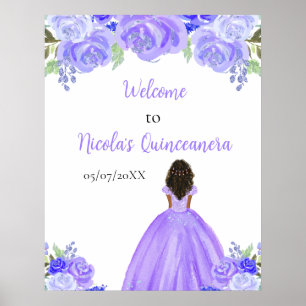 Dark Skin Princess Purple Quinceanera Welcome Poster