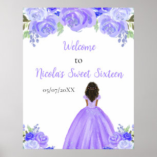 Dark Skin Princess Purple Sweet Sixteen Welcome Poster