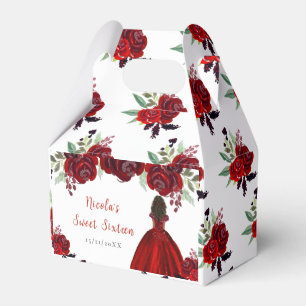 Dark Skin Princess Red Floral Sweet Sixteen Favour Box
