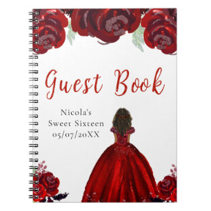 Dark Skin Princess Red Sweet Sixteen Guest Book