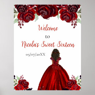 Dark Skin Princess Red Sweet Sixteen Welcome Poster