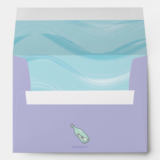 Dark Skin Purple Mermaid with Sea Turtle Envelope (Back (Bottom))