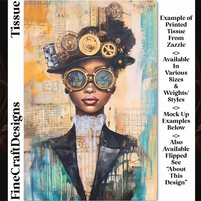 Dark Skin Steampunk Woman Collage DK1L Decoupage Tissue Paper (Creator Uploaded)